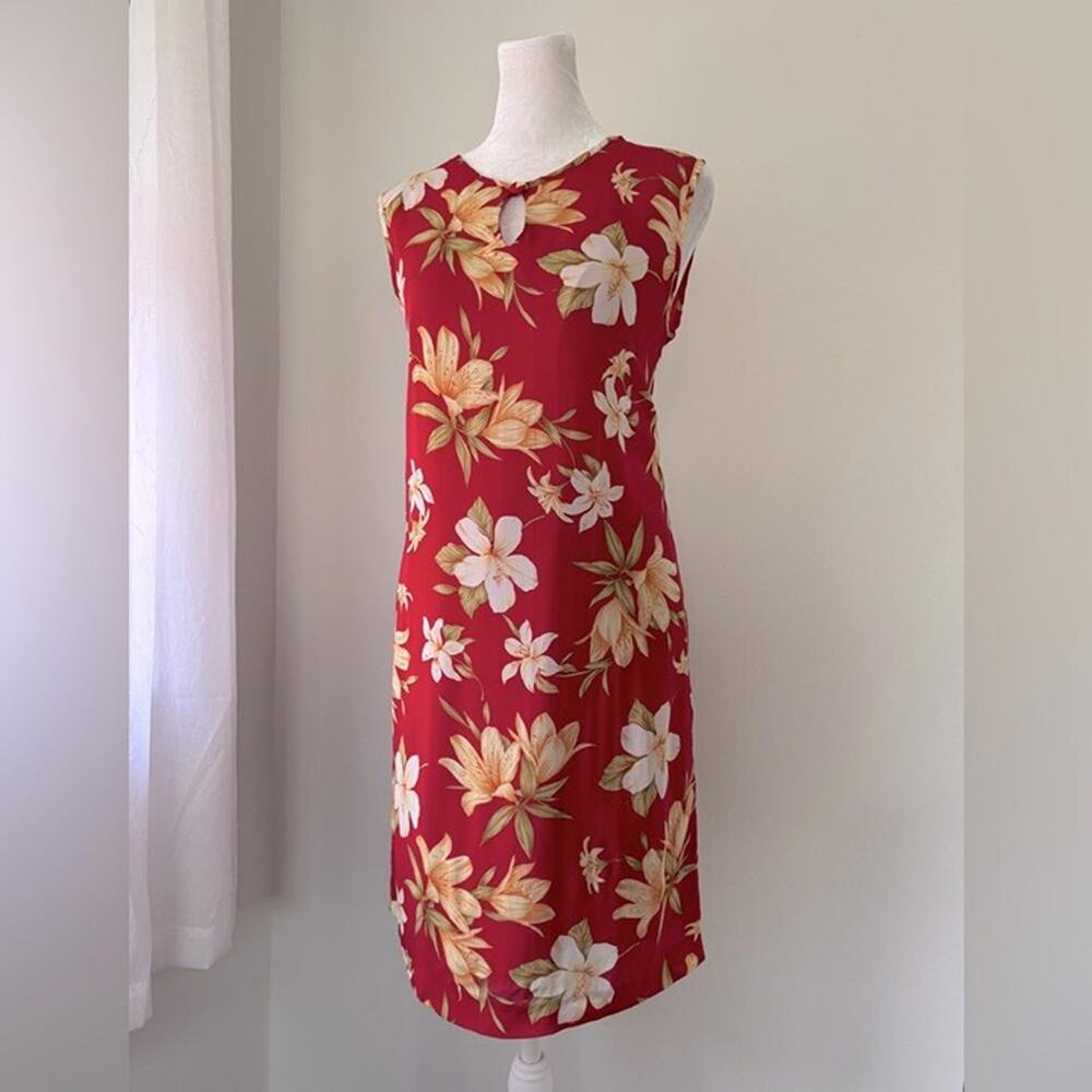 Vintage Y2K Petite Sophisticate Red Floral Print Sleeveless Knee Length Dress